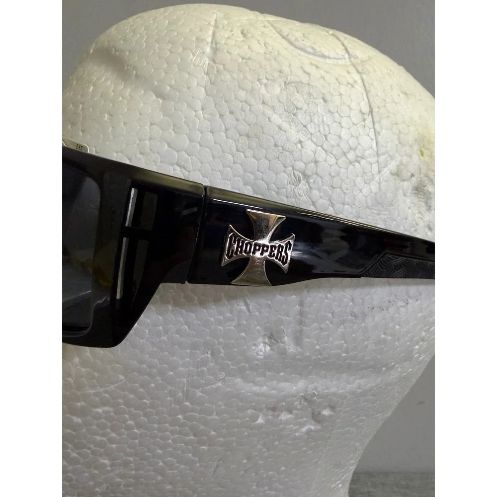 Choppers Sunglasses Mens OS Gloss Black 8CP6778 Iron Cross Biker Riding Shades